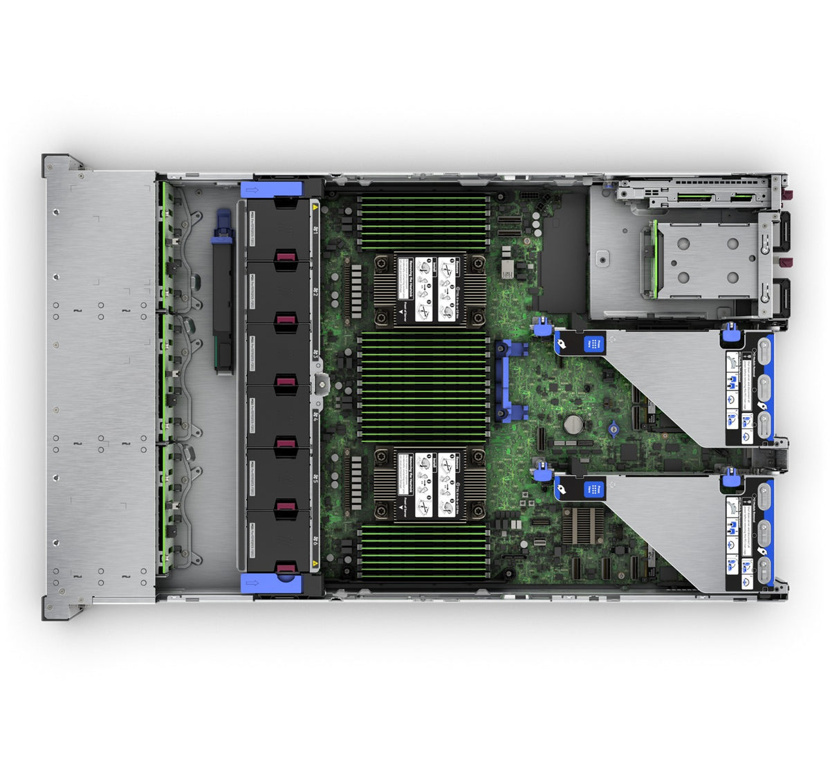 HPE ProLiant DL380 Gen11 sett ovenfra med lokket av