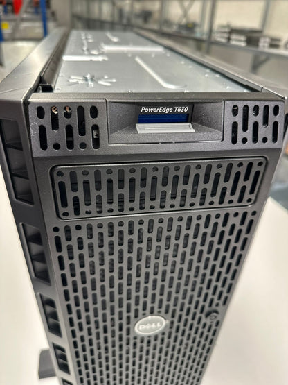 Dell PowerEdge T630 – topp og frontpanel, eksempelbilde (toppdeksel mangler)